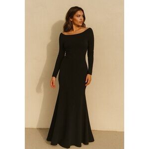 NWT Solace London Perrine Boatneck Bateau Long Sleeve Maxi Dress Gown Black
